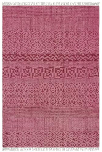 Handblock Bedruckter Baumwollläufer 2x8 Kelim Läufer Stein Waschbar Teppich Dicke 0,5cm Handfläche Waschen Dunkelrosa Flach Webteppich Indoor Outdoor Teppiche für Flur Treppen Flur