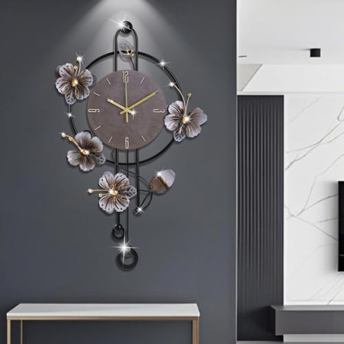 Wall Clock, Silent Quartz Movement Battery Operated with Pendulum, Oversized Metal Modern Large Wall Clocks for Living Room Bedroom Farmhouse Office Kitchen Home Wall Decor-18.8x29.5Inch(Brown)