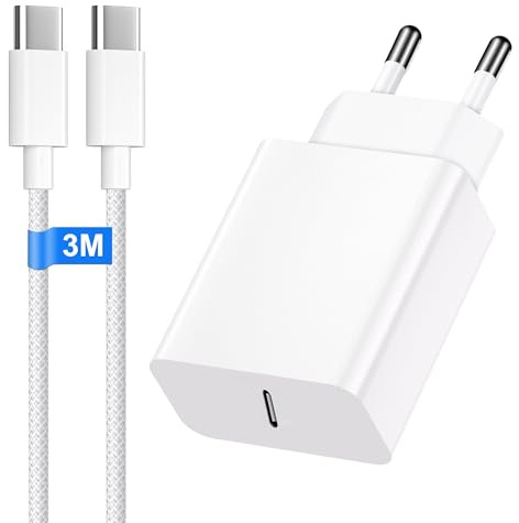 30 W USB C-laddare för Phone 17 16 15/17 16 15 Pro/17 16 15 Pro Max/17 16 15 Plus, USB C strömadapter med 3M nylonkabel laddningskabel för iPad, USBC nätdel kontakt snabbladdare snabbladdningskabel