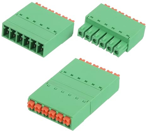 sourcing map 2 set di connettori a 6 pin con passo da 3,81 mm per montaggio su PCB a vite per morsettiera diritti senza saldatura 15EDGKN maschio e femmina connettori spina per 22-16AWG