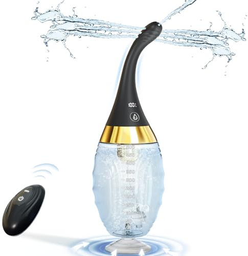 Anal Douche Enema Kit Anti Backflow Enema Bulb for Men&Women Colon Cleanse, Remote Control Electric Douches with Bendable Nozzles 7 Spouts 5 Mode, 16.9oz