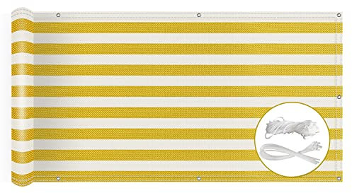 90 x 175 cm, protección UV, protección contra el viento, rayas amarillas y blancas, ideal para balcones al aire libre, vallas y sombrillas