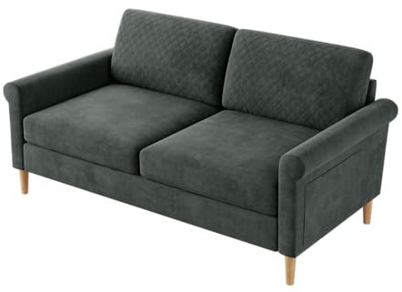 Vesgantti Sofa 2 Sitzer, 164cm Modernes 2er Sofa mit beidseitigen Taschen, Stoff couch mit 2 Kissen und Sitzkissen, Doppelsofa für Wohnzimmer, Schlafzimmer, Büro, Montage ohne Werkzeug 164L*76D*85H cm