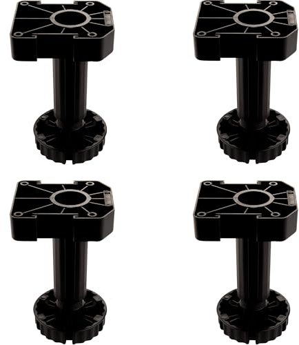 SOTOOLS Sockelfuß 4er Set 150 mm – schwarz – Kunststoff – verstellbar | Höhenverstellbar, je 500 kg Tragkraft, große Standfläche, Möbelfuß.