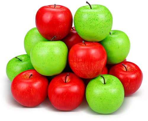 Lorigun 20 Piezas Manzanas Falsas, Frutas Artificiales Manzanas Rojas Falsas para Decoración de Hogar Fiesta de Navidad Manzana para Manualidades, Objeto de Fotografía, 10 Rojo+10 Verde