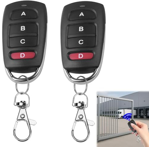 Huybaa 2 Piezas mando garaje universal,mando puerta garaje 433Mhz,mando a distancia universal para coches, puertas de garaje y portones,4 botones(negros y rojos)