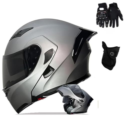Modular Helmet Motorcycle Modular DOT/ECE Approved Full Face Integrated Flip Up Dual Visor ​Anti Fog for Men Women(C9,L(57~58CM))