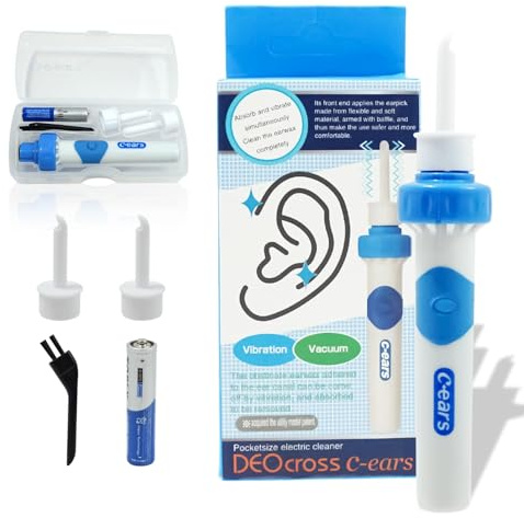 Aspiratore Cerume Orecchie Elettrico con 2 Testine Lavabili, Pulisci Orecchie a Vibrazione e Aspirazione, Pulizia Orecchie Sicura e Delicata per Adulti e Bambini, Aspira Cerume Professionale