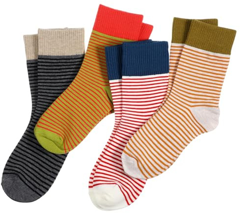 Ouligay 4 paia di calzini a righe da donna 39 – 42 cotone colorato calzini lunghi da donna, traspiranti, comodi, per tennis, lavoro, tempo libero, sport