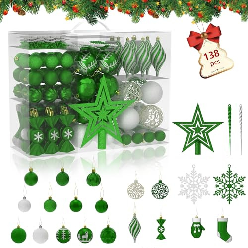 YRHome 138pcs Weihnachtskugeln Klein Weihnachtsbaumkugeln Christbaumkugeln Kunststoff mit Aufhänger Weihnachtsdekoration Kugeln Weihnachtsschmuck Deko Weihnachtsbaumschmuck, Grün