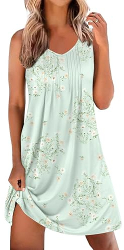 Ekouaer Cotton Nightgowns for Women Sleeveless Night Gown Tank Sleep Shirts Pleated Night Shirts V Neck Chemise