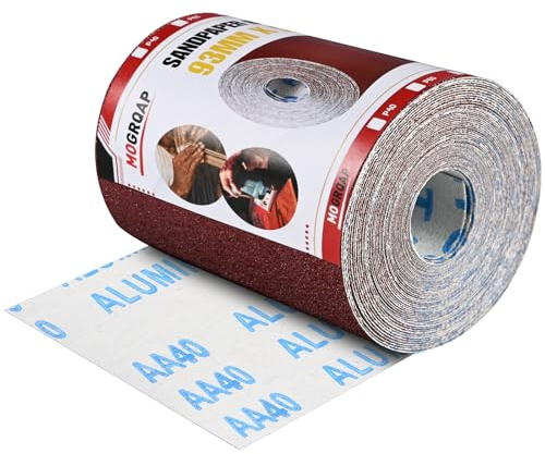 MOGRQAP Sandpaper Roll 93mm x 5m, 40 Grit Abrasive Paper Rolls Wet and Dry | Emery Cloth Rolls for Wood Metal Paint Plaster Filler Automotive, Rust Removal, Aluminium Oxide Sanding Paper for Sanders