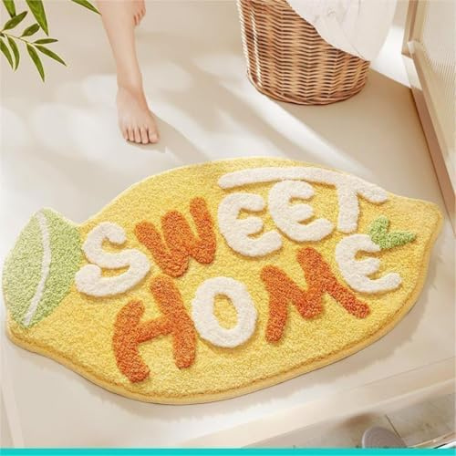 Badvorleger Waschbar Orange Gelbe Zitrone Badematte rutschfest Teppich Bad Weich Badezimmer Matte Schnelltrocknend Bathroom Mat Wohnraumdekoration Badezimmermatten (50x80cm)