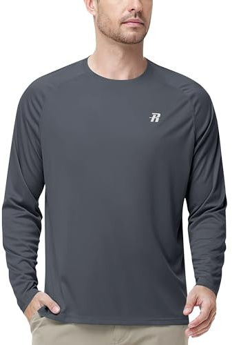 Runhit UPF 50+ Mens Swimming T-Shirt Long Sleeve, Lightweight Quick Dry Rashguard, SPU Breathable UV Sun Protection Tops for Surf Outdoor & Hiking, Dark Grey M