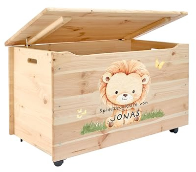 Pinus Spielzeugkiste personalisierbar 90x48x51 cm mit Deckel Rollen