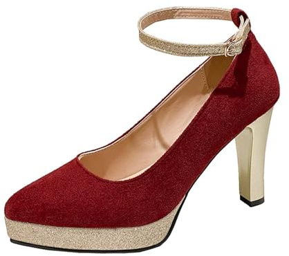 Escarpins à Plateforme à Talon épais avec Bride Cheville Scintillante et Bout fermé, Chaussures de soirée élégantes pour Robe de cérémonie, Confortables pour Danser Toute la Nuit