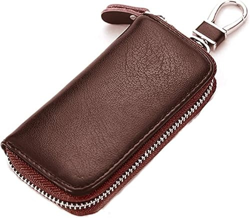 iSuperb® Étui à clés en Cuir Porte-Cartes Porte-Monnaie Porte-Monnaie Sac à Poche Sécurité avec Crochet Clip 11x6x2.5cm (Marron)
