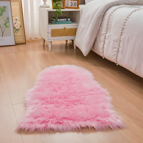 YIHAIC Pelliccia sintetica Tappeto vello di pecora, Pecora Agnello imitazione pelliccia sintetica decorativa, Capelli lunghi imitazione cotone letto divano Matte Tappetino da bagno (rosa, 60 x 90 cm)