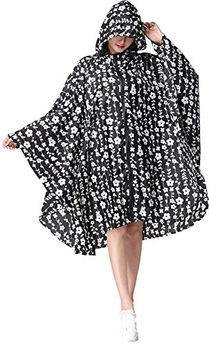 NUUR Women's Rain Poncho Jacket Waterproof Lightweight Reusable Hiking Rain Coat Jacket with Hood for Bicycle Moto