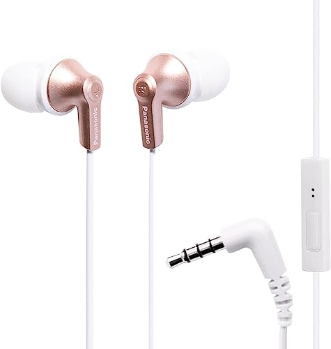 Panasonic ErgoFit Wired Earbuds With Microphone, 3.5mm Jack Headphones with Mic and Call Controller, Ergonomic Custom-Fit Earpieces (S/M/L), for Phones and Laptops - RP-TCM125-N (Rose Gold)