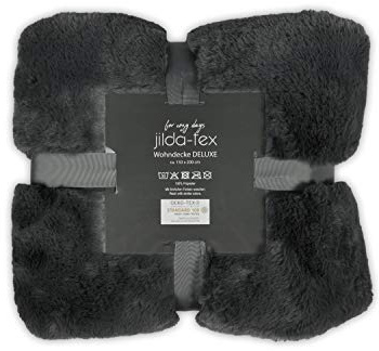 jilda-tex Wohn- Kuscheldecke Felloptik Rabbit Deluxe 150x200 cm 750 GSM Felldecke (Grau)