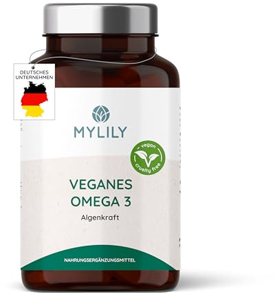 MYLILY® Veganes OMEGA 3 I Algenkraft I 100% OMEGA 3 VEGAN I PFLANZLICHES DHA I Hohe Bioverfügbarkeit I 90 Kapseln I deckt den Tagesbedarf I