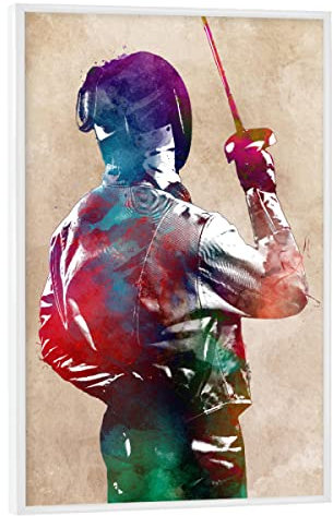 artboxONE Poster mit weißem Rahmen 90x60 cm Sport Fencing Sport - Bild Fencing Colorful fechten