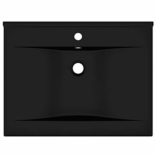 Tidyard Luxus Waschbecken Überlauf Waschtisch Aufsatzwaschbecken Waschplatz Handwaschbecken Aufsatzwaschtisch Rechteckige Keramik Matt-Schwarz 60x46 cm