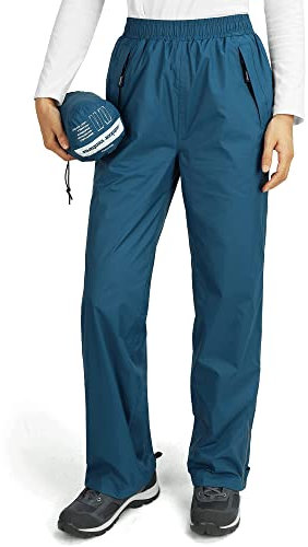 Outdoor Ventures Damen Regenhose Wasserdicht Atmungsaktiv Gefüttert Überziehhose - Winddicht Packbar Hose Leichte Softshellhose zum Wandern Fahrrad Navy Blau 42