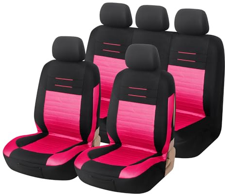 Upgrade4cars Autositzbezüge Pink Rosa Schwarz Komplettset Universal | Auto-Schonbezüge für Vordersitze & Rückbank | passend für die meisten Fahrzeuge | für Sommer & Winter