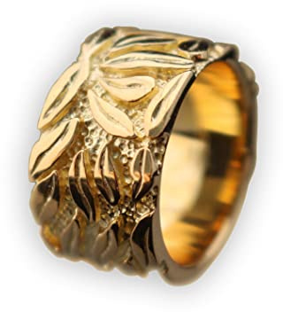 Breiter Silberring Damen – 925 Sterling Silber 24K vergoldet – Blatt Design Bandring – Massiv & Ausdrucksstark – Geschenk für Frauen | RG: