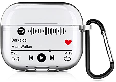 Personalisierte 2-seitige AirPods-Hülle für Apple AirPods der 3. Generation 2021, Musik-Stil-Hülle mit scanbarem Spotify-Code, individuelle Geschenkverpackung (Klar)