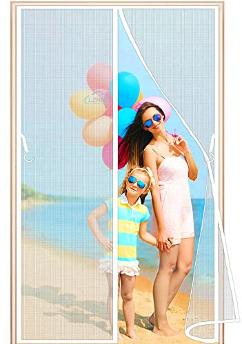 LZHBD Magnetic Fly Screen Door 290x220cm Chain, Full Size, Heavy Duty Curtain, Pet friendly, for House, French Doors, White New-Version