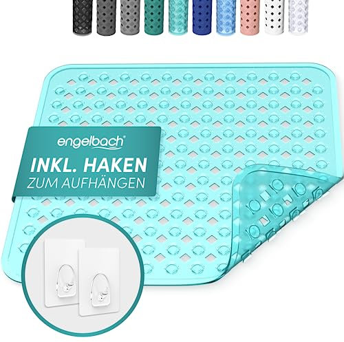 Engelbach® Tappetino doccia antiscivolo 53x53cm - Tappeto con 2 ganci per asciugatura rapida - Senza BPA, antimuffa e antibatterico - Lavabile in lavatrice