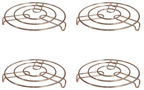 PNJB Hot Pan Pot Stands, Stainless Steel Copper Chrome Finish, Round Trivet Holder, Durable Construction, Heat resistant, Round Steamer Rack, Easy To Clean, (4PCS)