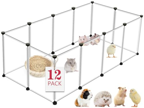 VISCOO 12 Panels Transparent Small Animals Playpen,48 x 24 x 16 Portable Pet Playpen,Plastic Enclosure,Puppy Play Pen for Indoors Outdoor Pet Fence for Guinea Pigs,Bunny,Ferrets,Hamsters,Hedgehogs