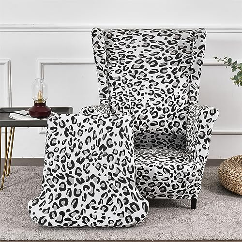 Hiseng Ohrensessel Überzug Stretch 2-Teilig, Sessel-Überwürfe Ohrensessel Schonbezüge Bezug, Modern Elastisch Sesselhusse Universal Tiger Stuhlbezug mit Armlehne Hohe Rückenlehne (Leopardenmuster)