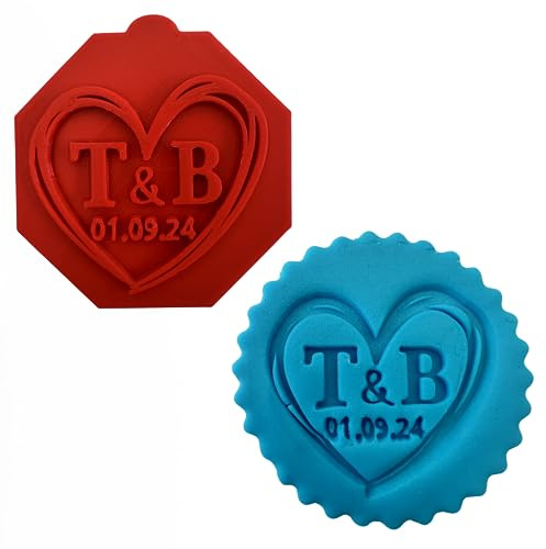 Personalised Initals & Date Heart Fondant Stamp Debosser Cupcake Icing Cookie Decoration Cake (6cm)