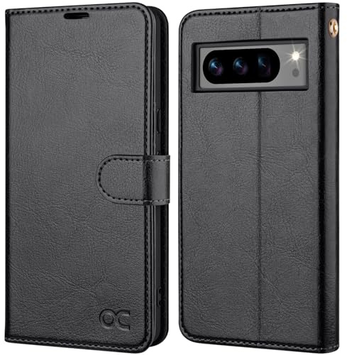 OCASE Lederhülle für Google Pixel 8 Pro Hülle Premium PU Leder Schwarz | Standfunktion Kartenfach RFID-Sperrung Schutzhülle Handyhülle Klapphülle Kartenfach Flip Cover Handy hülle Leather