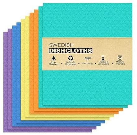 Swedish Dish Cloths - Pack of 10, Cellulose Sponge Swedish Dishcloths, Swedish Dishtowels for Kitchen, Cleaning Cloths, Reusable Kitchen Cloth, Multi-Surface Swedish Dish Towels,Kitchen Towel, Sponges