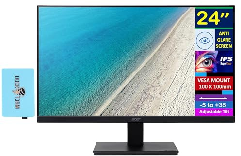 acer Paquete de monitor FHD IPS de 24 pulgadas (1920 x 1080) con base Docztorm, pantalla de 100 Hz, 1 HDMI 1.4, 1 VGA, sin parpadeo, soporte VESA (100 x 100 mm), ideal para el hogar y el negocio