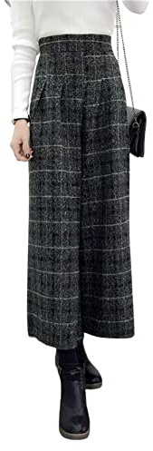 chouyatou Pantalon d'hiver taille haute pour femme à jambes larges à carreaux en mélange de laine Palazzo Capri Culottes avec poches, motif écossais, Taille XL