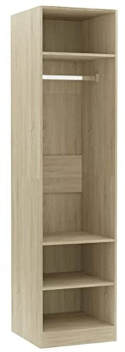 Gecheer Kleiderschrank Flurschrank Schrank Mit 3 kleine Fächer und 1 großes Fach mit Hängestange,Holzschrank Schlafzimmerschrank 50 x 50 x 200 cm (B x T x H) Holzwerkstoff Sonoma-Eiche