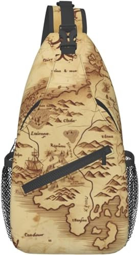 Sling-Rucksack Umhängetasche Brusttasche Schatzkarte Vintage-Druck Sling-Tasche für Reisen Sport