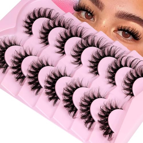 7 Paare 3D Falsche Wimpern Katzenauge, Flauschiges Volumen Curly Cat-Eye Künstliche Wimpern Natürlich Look, Wiederverwendbar Handgemacht Faux Mink Make-up-Wimpern(H13)