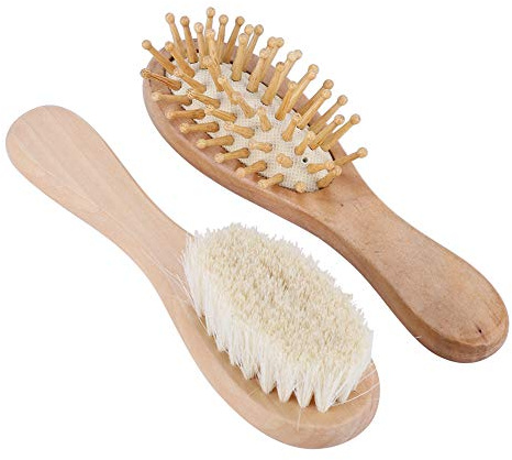 Baby-Haarbürsten- und Kamm-Set aus Holz, Ziegenhaarborsten die Tägliche Pflege von Neugeborenen und Kleinkindern