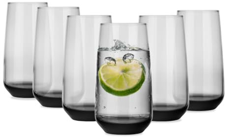 Sendez Lot de 6 verres à long drink, noirs, fumés, 430 ml, verres à cocktail, à jus