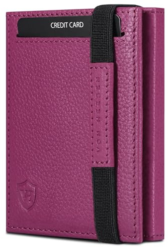 VON HEESEN Slim Wallet mit Münzfach & RFID Schutz - Leder Geldbörse Herren klein - Mini Geldbeutel Damen Portmonee - Kartenetui Echtleder Karten Portemonnaie - Kreditkartenetui Pink