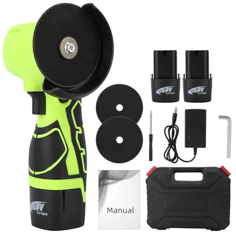 Professioneller 18V Akku Winkelschleifer (2 Trennscheiben, 10 mm Schnitttiefe, 2x1,5Ah Akkus und Ladegerät), Akku-Winkelschleifer 18 V, 2 + Ladegerät, mit GRUN