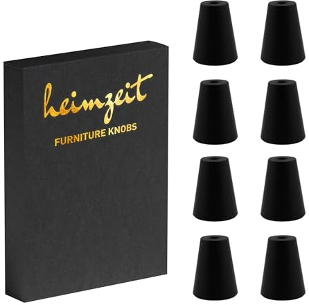 heimzeit Möbelknöpfe Cone 8 Stück aus hochwertigem Aluminium in Schwarz | Schrankknöpfe Rund für Türen, Schubladen und Kommoden, Stilvolles Design, mit Einlochgriff und Schrauben